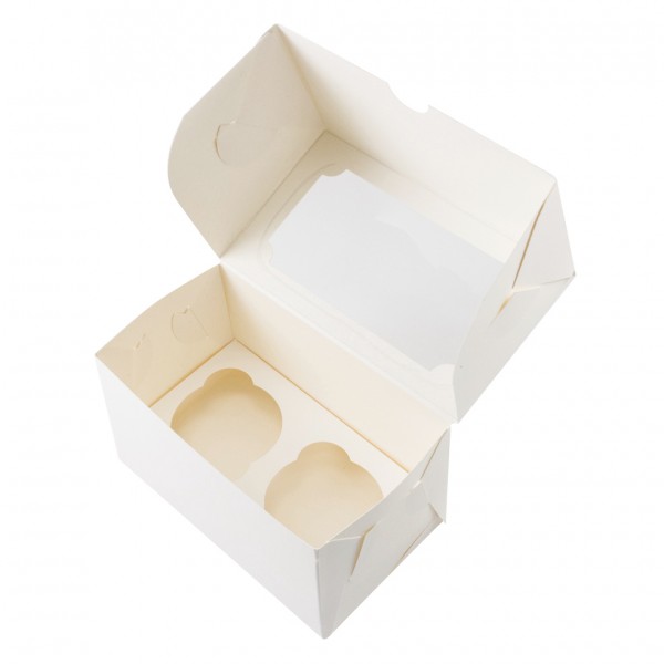 Коробка для капкейков 2 ячейки, Белая с окном
